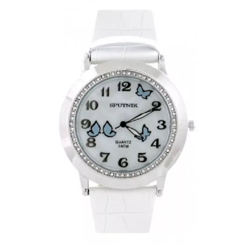 Наручные часы  Спутник Л-300680/1 (бел.) кам., бел. рем.3АТМ 