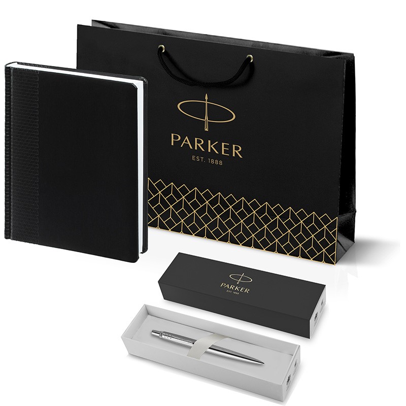 Parker Набор:Шар. ручка Jotter St. Steel CT BP(1953170) и Ежедневник реф. черный  (195_2645.303170) 